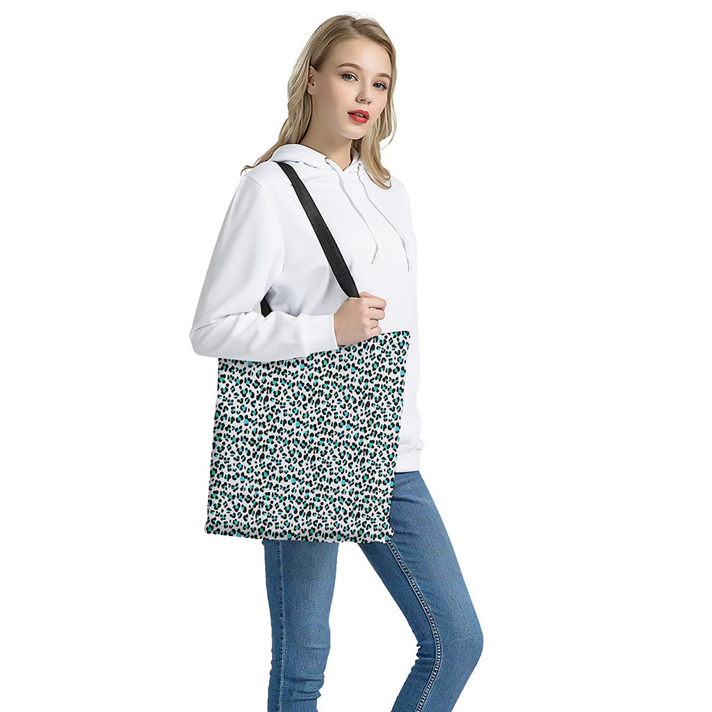 White And Teal Leopard Print Tote Bag