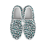 White And Teal Leopard Print White Slip On Shoes