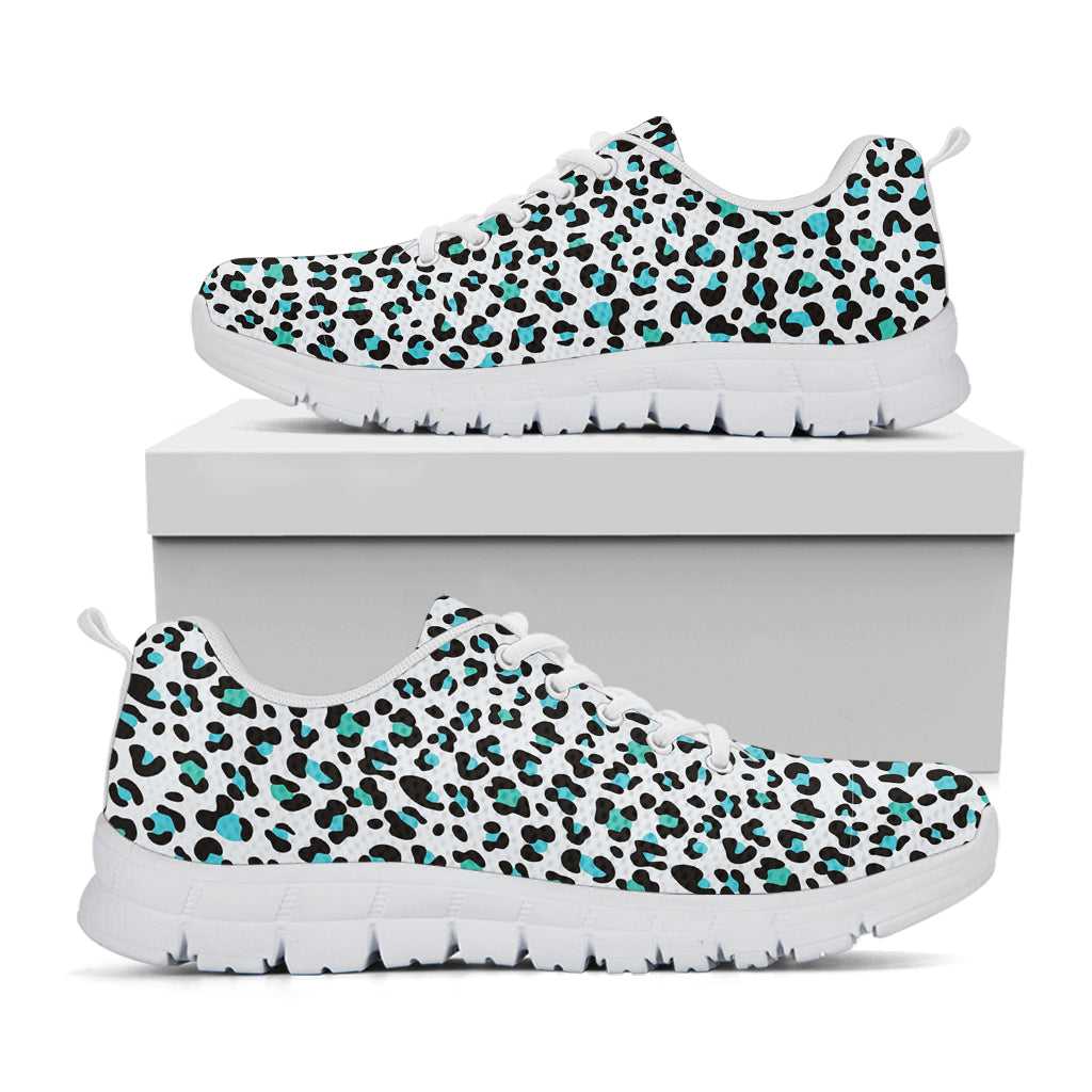 White And Teal Leopard Print White Sneakers