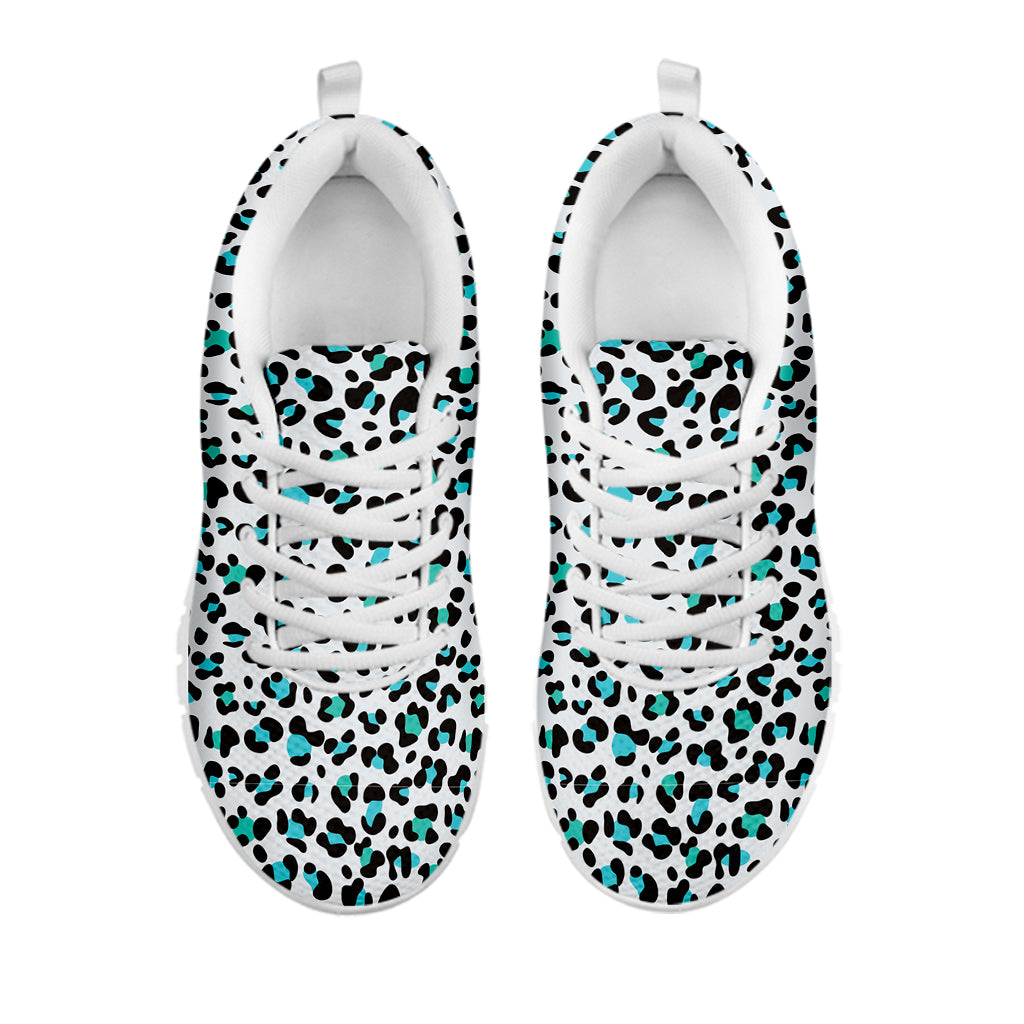 White And Teal Leopard Print White Sneakers