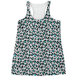 White And Teal Leopard Print Women's Racerback Tank Top