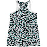 White And Teal Leopard Print Women's Racerback Tank Top