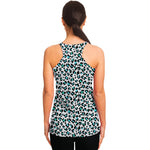 White And Teal Leopard Print Women's Racerback Tank Top