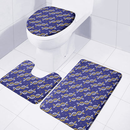 White And Yellow DNA Pattern Print 3 Piece Bath Mat Set