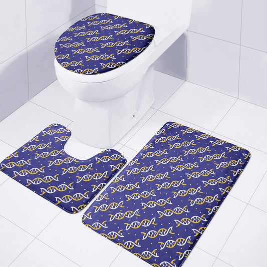 White And Yellow DNA Pattern Print 3 Piece Bath Mat Set