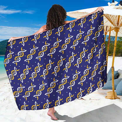 White And Yellow DNA Pattern Print Beach Sarong Wrap
