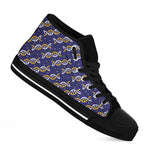 White And Yellow DNA Pattern Print Black High Top Shoes