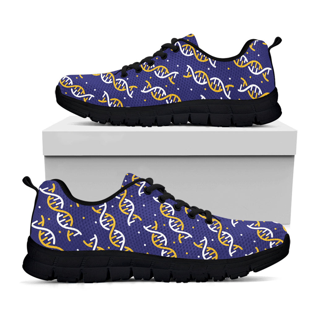 White And Yellow DNA Pattern Print Black Sneakers