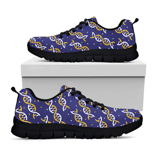 White And Yellow DNA Pattern Print Black Sneakers