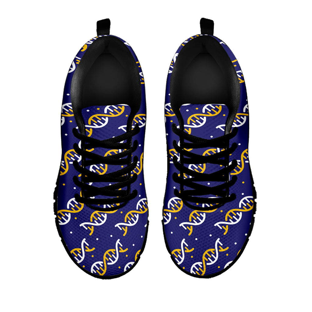 White And Yellow DNA Pattern Print Black Sneakers
