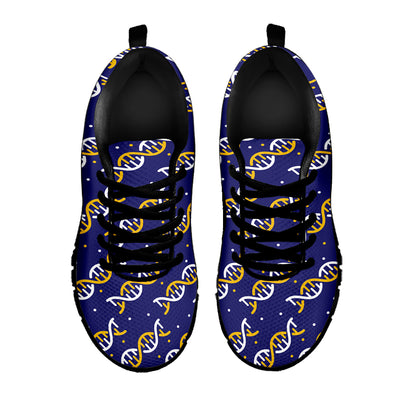 White And Yellow DNA Pattern Print Black Sneakers