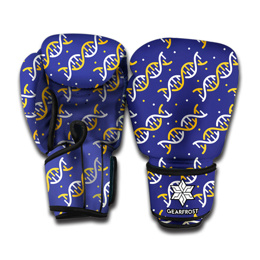 White And Yellow DNA Pattern Print Boxing Gloves