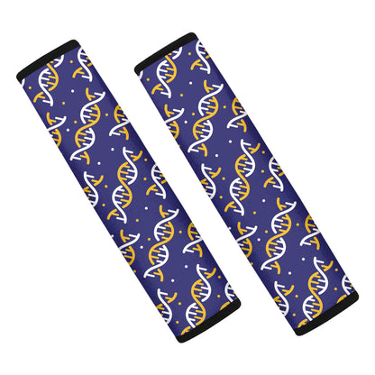 White And Yellow DNA Pattern Print Car Seat Belt Covers