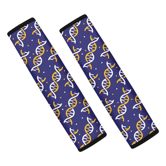 White And Yellow DNA Pattern Print Car Seat Belt Covers