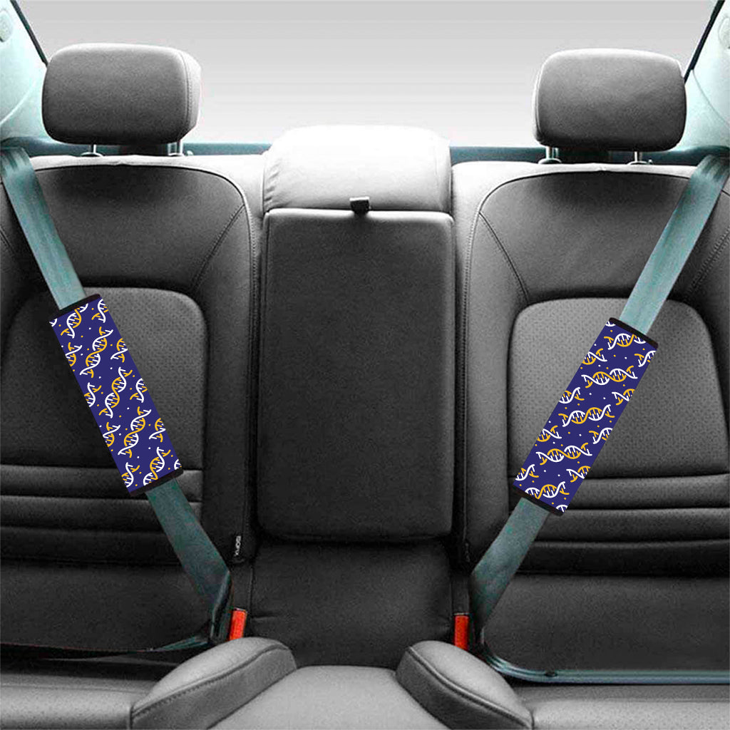 White And Yellow DNA Pattern Print Car Seat Belt Covers