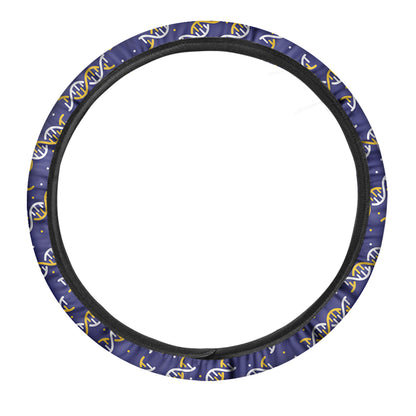 White And Yellow DNA Pattern Print Car Steering Wheel Cover
