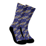 White And Yellow DNA Pattern Print Crew Socks