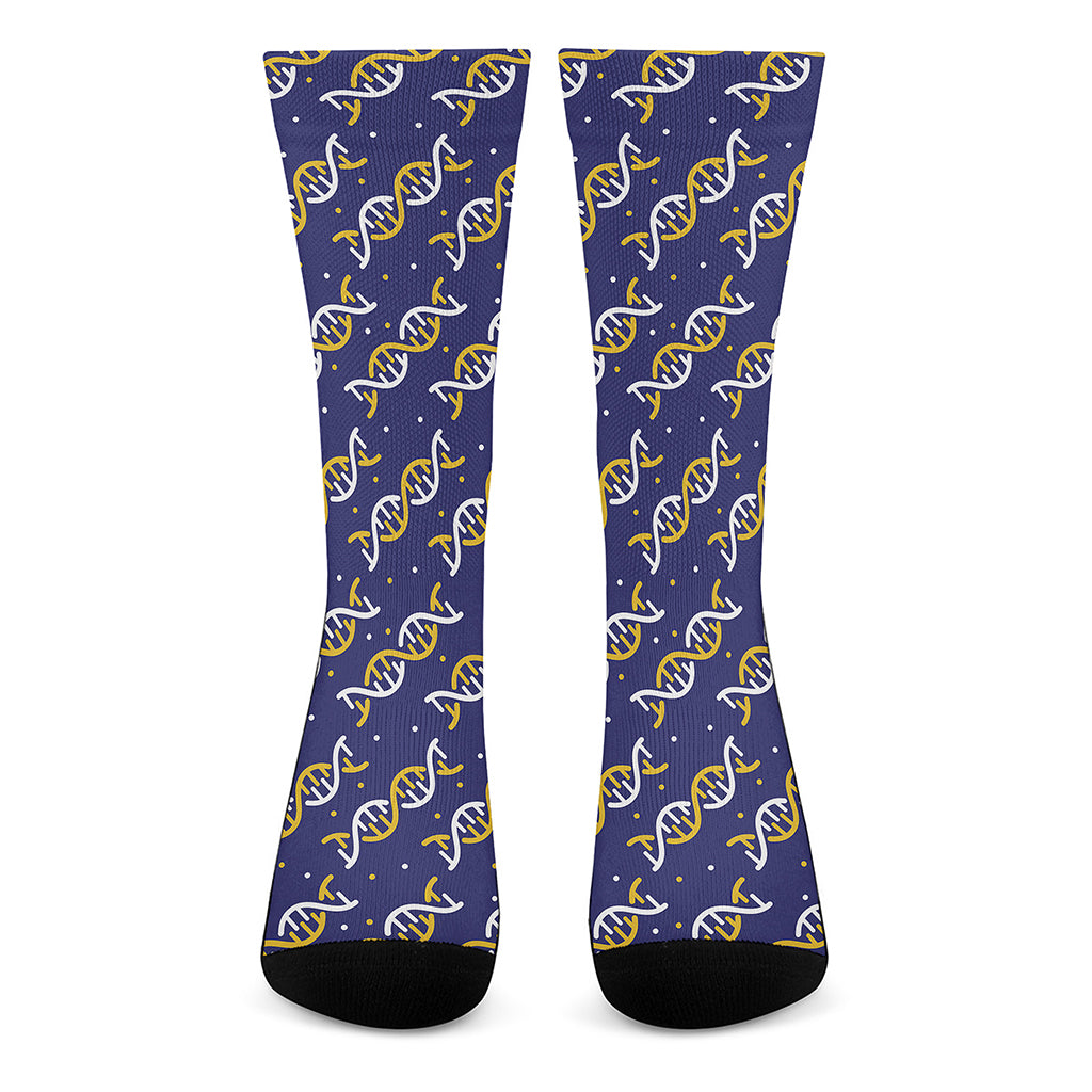 White And Yellow DNA Pattern Print Crew Socks