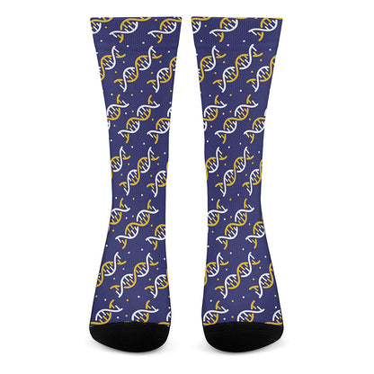 White And Yellow DNA Pattern Print Crew Socks