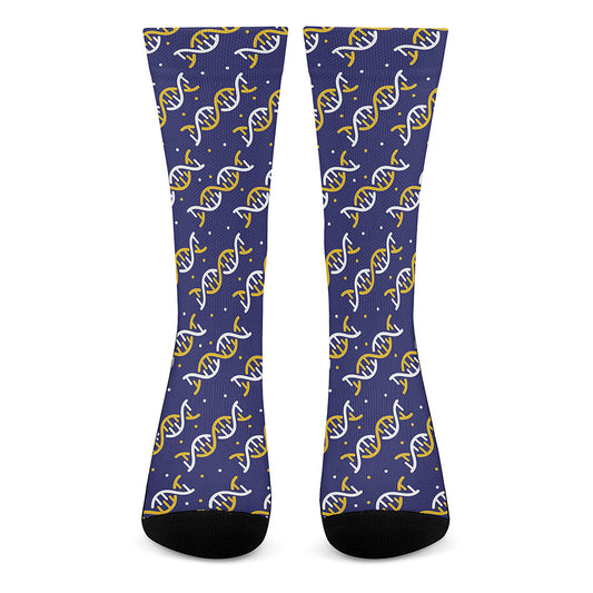 White And Yellow DNA Pattern Print Crew Socks