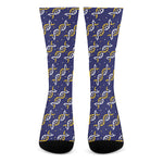 White And Yellow DNA Pattern Print Crew Socks