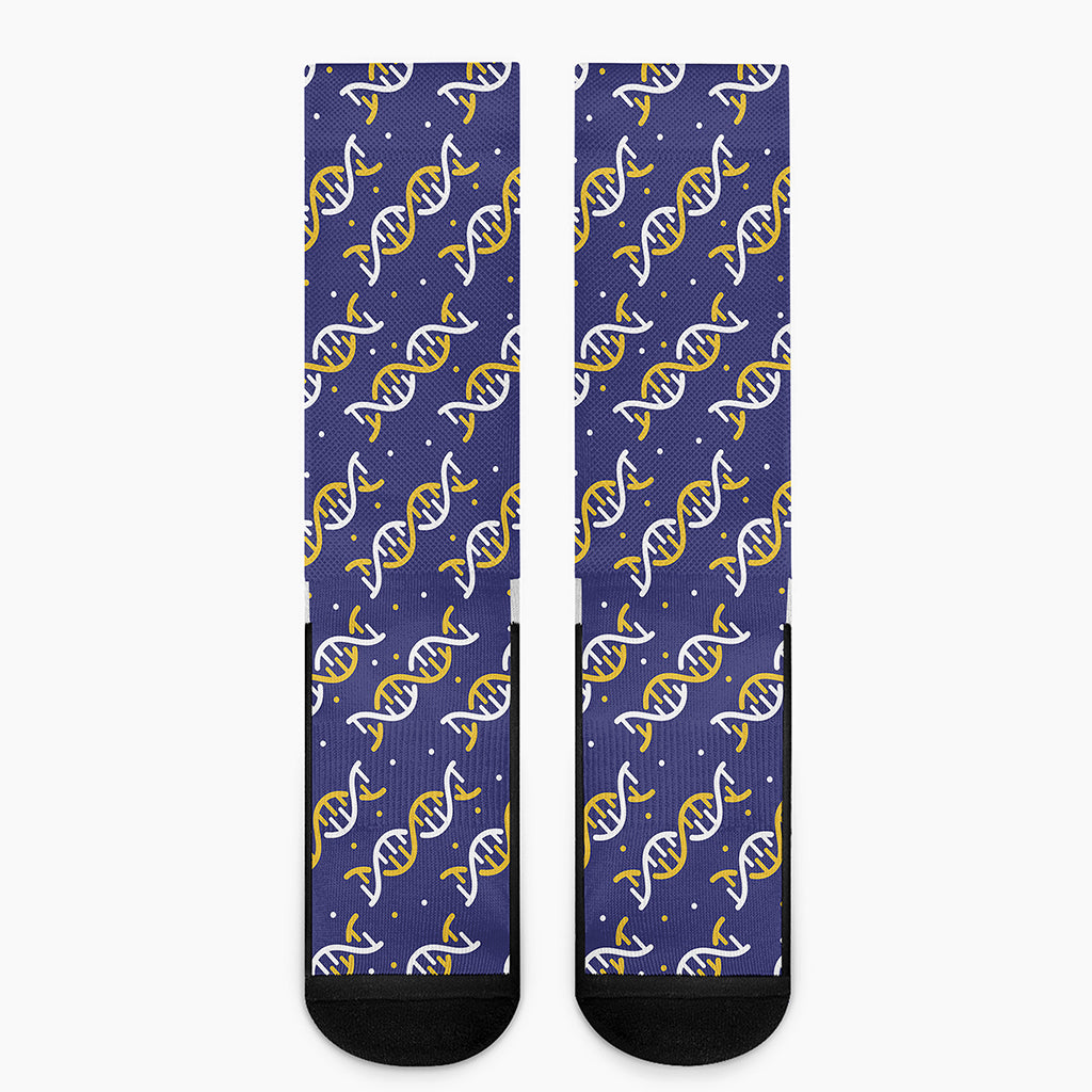 White And Yellow DNA Pattern Print Crew Socks