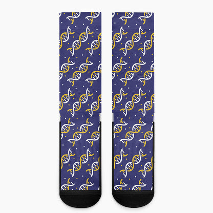 White And Yellow DNA Pattern Print Crew Socks