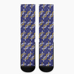 White And Yellow DNA Pattern Print Crew Socks