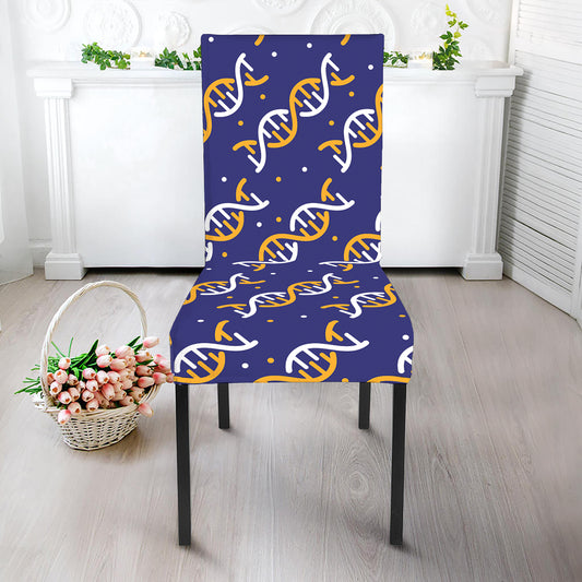 White And Yellow DNA Pattern Print Dining Chair Slipcover