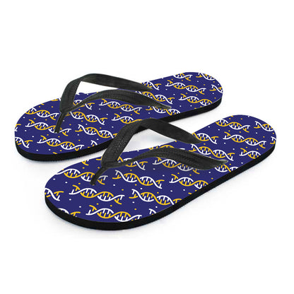 White And Yellow DNA Pattern Print Flip Flops