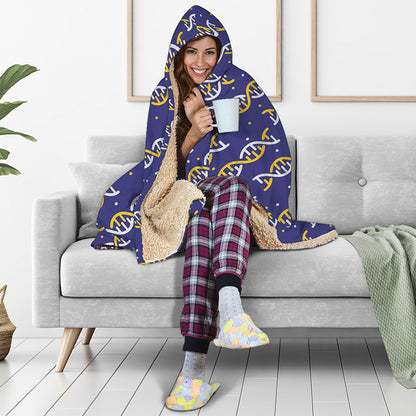 White And Yellow DNA Pattern Print Hooded Blanket