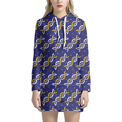 White And Yellow DNA Pattern Print Hoodie Dress
