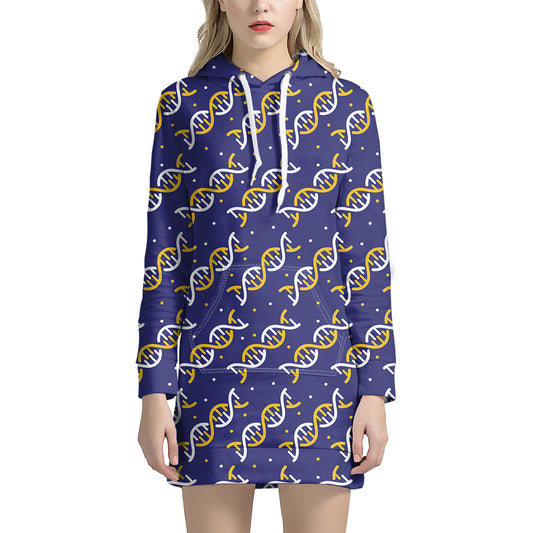 White And Yellow DNA Pattern Print Hoodie Dress