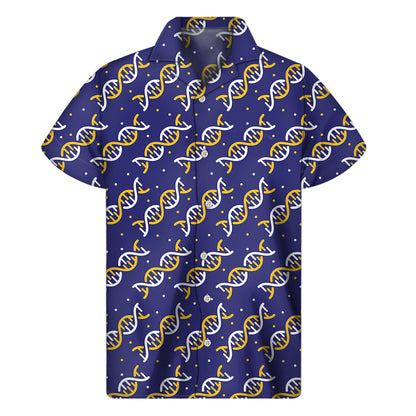 White And Yellow DNA Pattern Print Men's Short Sleeve Shirt