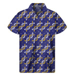 White And Yellow DNA Pattern Print Men's Short Sleeve Shirt