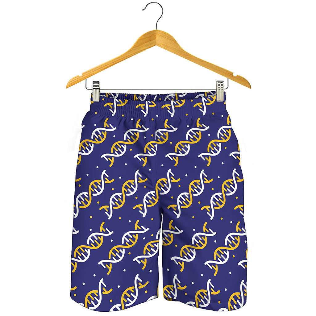 White And Yellow DNA Pattern Print Men's Shorts