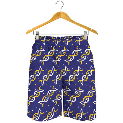 White And Yellow DNA Pattern Print Men's Shorts