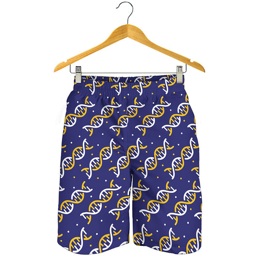 White And Yellow DNA Pattern Print Men's Shorts