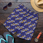 White And Yellow DNA Pattern Print Men's Shorts