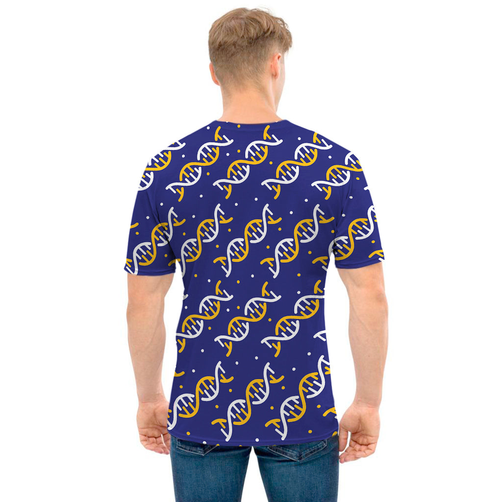 White And Yellow DNA Pattern Print Men's T-Shirt