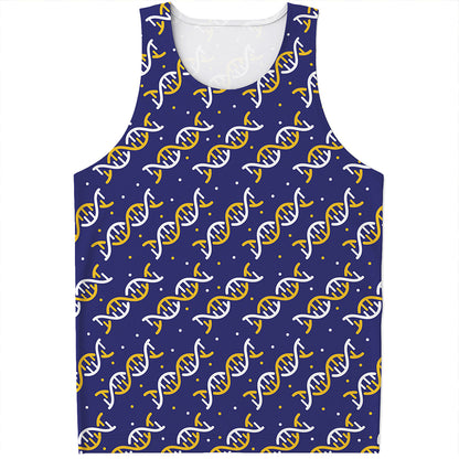 White And Yellow DNA Pattern Print Men's Tank Top