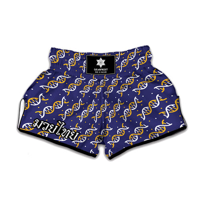 White And Yellow DNA Pattern Print Muay Thai Boxing Shorts