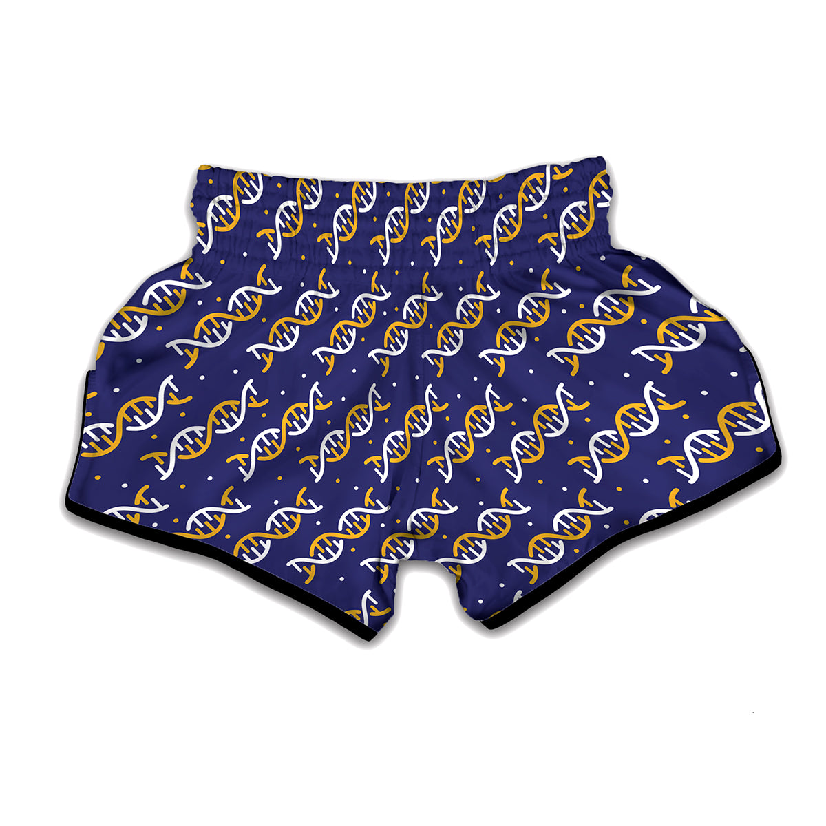 White And Yellow DNA Pattern Print Muay Thai Boxing Shorts