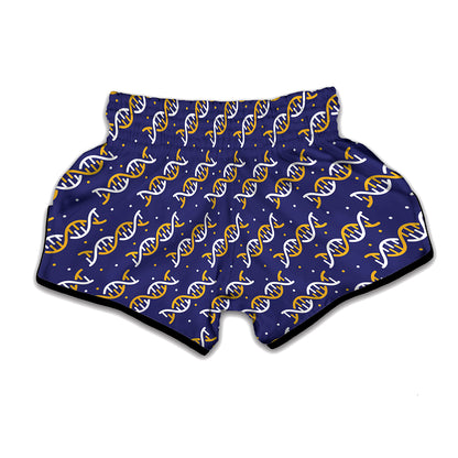 White And Yellow DNA Pattern Print Muay Thai Boxing Shorts