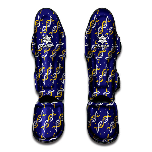 White And Yellow DNA Pattern Print Muay Thai Shin Guard