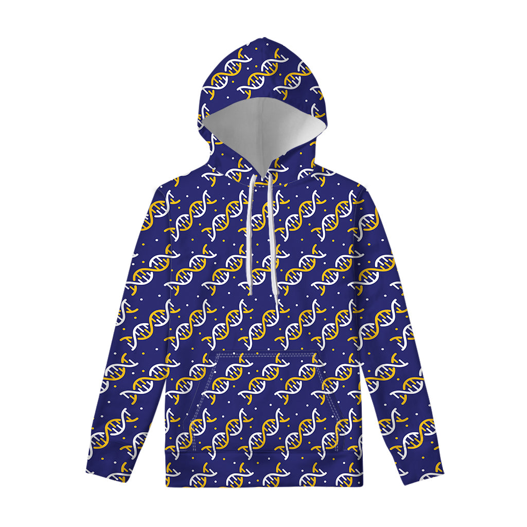 White And Yellow DNA Pattern Print Pullover Hoodie