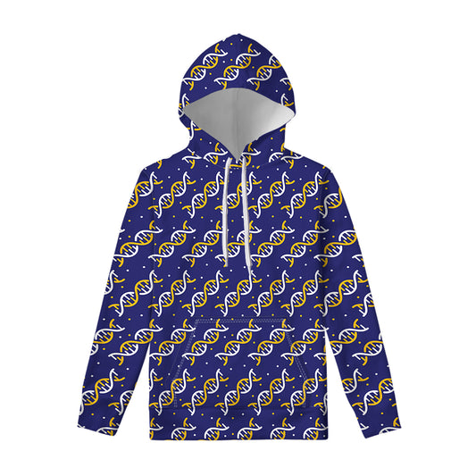 White And Yellow DNA Pattern Print Pullover Hoodie