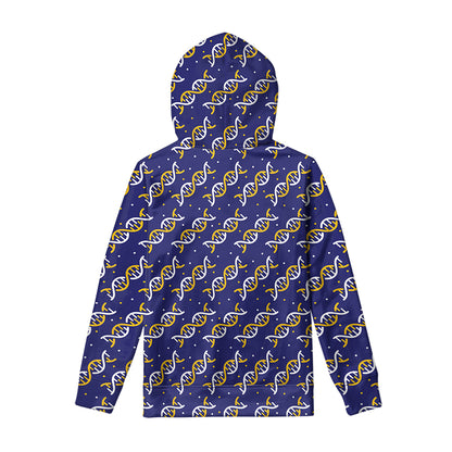 White And Yellow DNA Pattern Print Pullover Hoodie