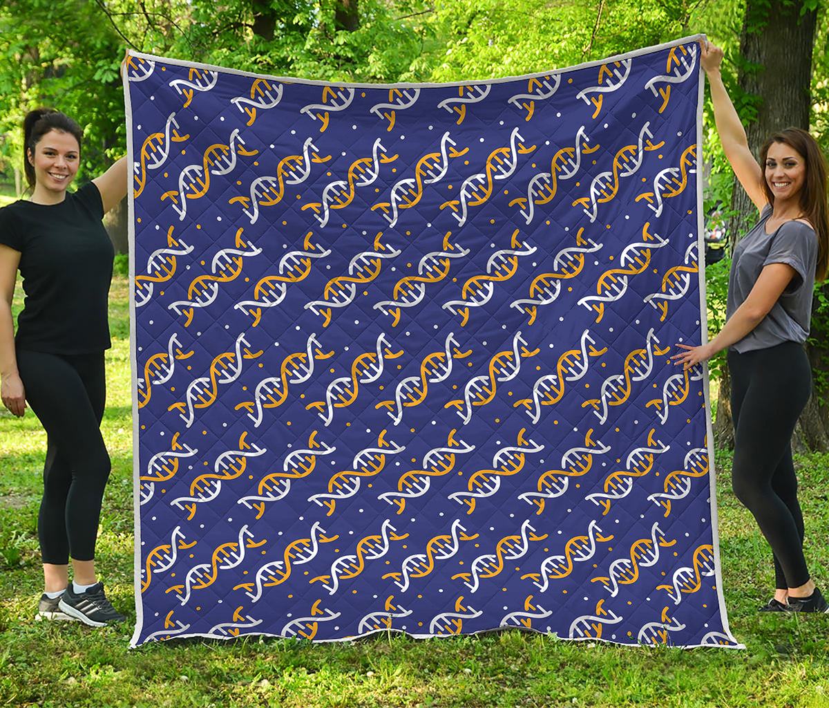 White And Yellow DNA Pattern Print Quilt