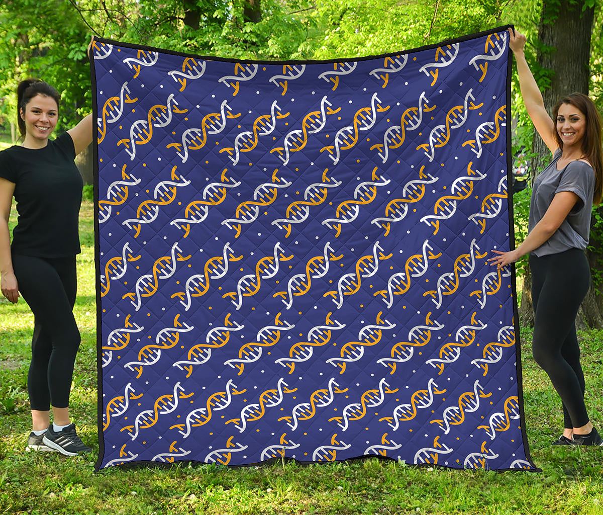 White And Yellow DNA Pattern Print Quilt